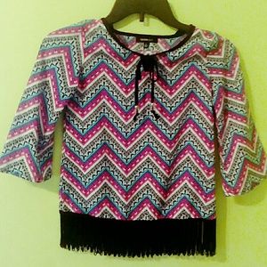 Takara girls pink, aqua, black Fringed top size S